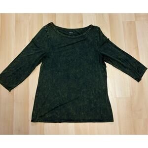 Three Dots Essential Knit British T-Shirt Women's XL Green Yellow 3/4 Sleeve